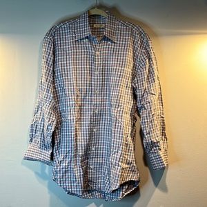 Vintage Peter Millar blue green pink purple striped button up shirt